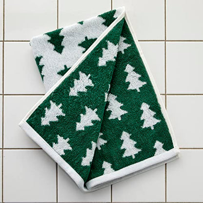 SKL Home Christmas/Winter Holiday Trees Hand Towel Set-2pc, Green/White | 100% Cotton. 500 GSM. Soft & absorbent. Reversible jacquard pattern. Great for the bathroom, kitchen or bar & gifting. - color: Holiday Trees, style: Hand Towel Set