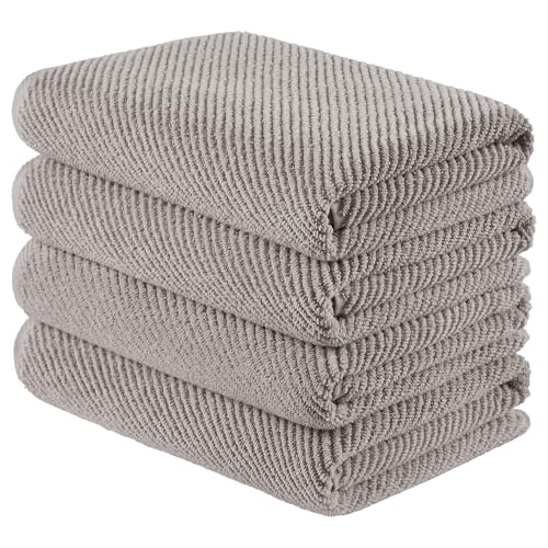 Madison Park 100% Zero Twist Cotton 4 Piece Bathroom Bath Towels, Grey | 30" x 56" Large Shower Towels, 500 GSM Diagonal Ribbed, Soft, Quick Dry, Highly Absorbent, Durable, Modern, OEKO TEX - color: Grey, size: 4 Piece Bath Towel Set