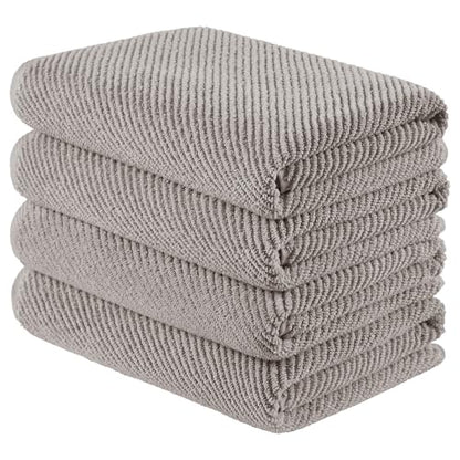 Madison Park 100% Zero Twist Cotton 4 Piece Bathroom Bath Towels, Grey | 30" x 56" Large Shower Towels, 500 GSM Diagonal Ribbed, Soft, Quick Dry, Highly Absorbent, Durable, Modern, OEKO TEX - color: Grey, size: 4 Piece Bath Towel Set