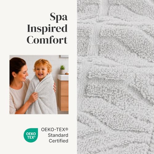 Modern Threads 6 Piece Cotton Bath Towel Set – Ultra Soft 550 GSM Towels – Bathroom Set with Hand Towels and Washcloths – Geometric (Silver Cloud) - color: Silver Cloud, style: Geometric
