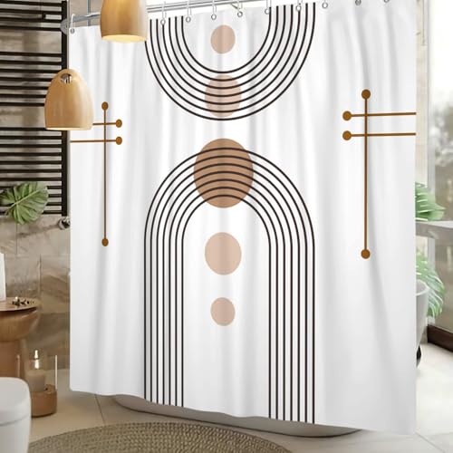 Mid Century Boho Shower Curtain Abstract Arch Sun Rainbow Modern Minimalist Geometric Aesthetic Shower Curtains for Polyester Fabric Bathroom Decorations 48x72 inch - color: White Terracotta, size: 48"W x 72"L (Pack of 1)