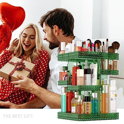 360 Rotating Makeup Organizer, Acrylic DIY Adjustable Bathroom Makeup Carousel Spinning Holder Rack, Large Capacity Cosmetics Storage Box Vanity Countertop, Skin-care Organizers (Green) - color: Green