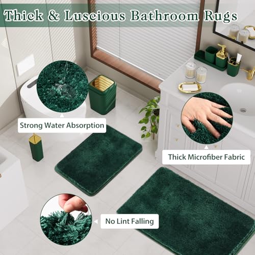 XLHOMO Bathroom Set - Dark Green Bathroom Sets with Shower Curtain and Rugs, 24PCS Shower Curtain Set with Hooks, Soap Dispenser, Soap Dish, Toilet Brush Holder and Trash Can for Housewarming - color: Dark Green and Gold, size: Bathroom Set+Shower Curtain