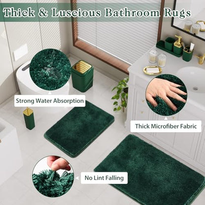 XLHOMO Bathroom Set - Dark Green Bathroom Sets with Shower Curtain and Rugs, 24PCS Shower Curtain Set with Hooks, Soap Dispenser, Soap Dish, Toilet Brush Holder and Trash Can for Housewarming - color: Dark Green and Gold, size: Bathroom Set+Shower Curtain