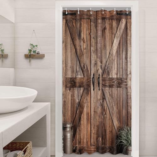 Small Size Rustic Barn Door Shower Curtain for Bathroom, Retro Countryside Wood Board Bathroom Decor Curtain Sets,Art Vintage Famhouse Western Bath Curtains RV Shower Curtains with Hooks 36X70IN - color: Pattern 1, size: 36"W x 70"L (Pack of 1)