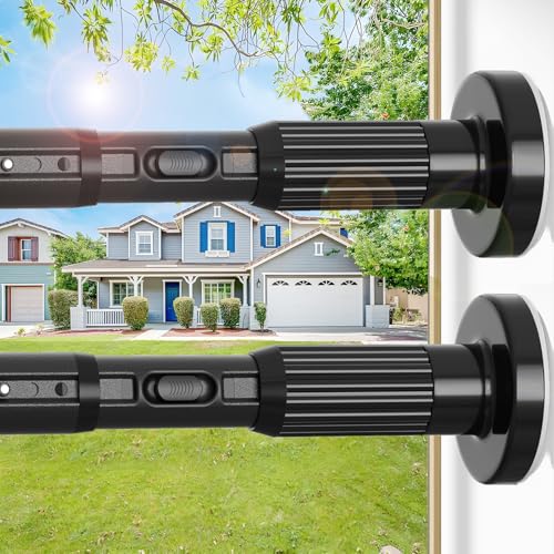 Tension Curtain Rod，40-126.5IN(3.33-10.54Ft) 2PCS One-Click Fast Extension Rod Easy to Install Black Long Outdoor Curtain Rods No Drilling Never Rust - color: Black, size: 40-126.5 inch 2pcs