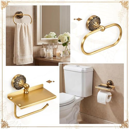 2 Pieces Set Antique Brass Toilet Paper Holder Retro Brass Hand Towel Ring Tissue Roll Paper Hanger Bathroom Hardware Wall Mounted Vintage Bathroom Accessories(Style 1) - style: Style 1