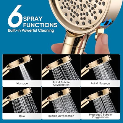 Cobbe Filtered Shower Head with Handheld, High Pressure 6 Spray Mode Showerhead with Filters, Water Softener Filters Beads for Hard Water - Remove Chlorine - Reduces Dry Itchy Skin, Egyptian Gold | High Pressure 6 Spray Mode Shower Head with Filters - Rem