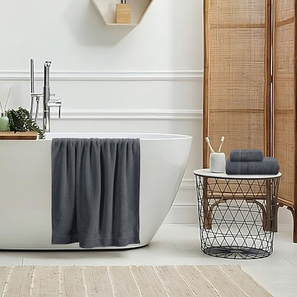 Belizzi Home Ultra Soft 3 Pack Cotton Towel Set, Contains a Bath Towel 28x55 inch, a Hand Towel 16x24 inch & a Wash Coth 12x12 inch, Ideal Everyday use, Compact & Lightweight - Charcoal Grey - color: Charcoal Grey, size: 3 Pack Towel Set