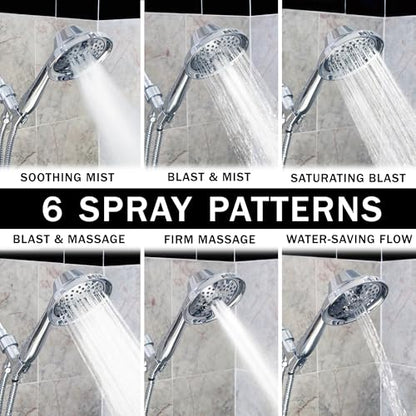 Massage & Mist Hand Shower Kit - 1.8 GPM - Polished Chrome | 6 Function, High Pressure, Adjustable Handheld Showerhead with Hose and Mount, Easy Install for Boosting Low Water Flow - color: Polished Chrome, size: 1.8 GPM