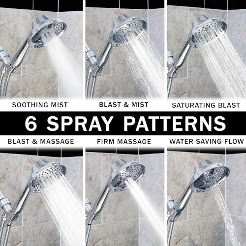 Massage & Mist Hand Shower Kit - 2.5 GPM - Polished Chrome | 6 Function, High Pressure, Adjustable Handheld Showerhead with Hose and Mount, Easy Install for Boosting Low Water Flow - color: Polished Chrome, size: 2.5 GPM