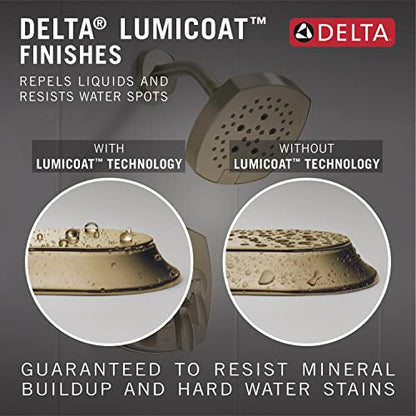 Delta Brushed Gold Square Rain Shower Head, 12 Inch Metal Large Shower Head Rainfall, Overhead Rain Showerhead, 2.5 GPM Flow Rate, Lumicoat Champagne Bronze 52159-CZ-PR25 - color: Champagne Bronze