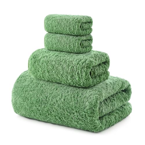 REDKISS Ultra-Plush Bath Towel Set, 900GSM Premium Thick Cotton for Bathroom & Spa, Super Absorbent Quick-Dry Bath Sheets with No Shedding (4-Piece Set for Adults, Luxury Hotel & Home Use)-Grass Green - color: Grass Green, size: Towel Set of 4