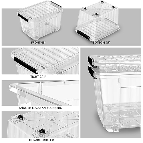Cetomo 40Qt Plastic Storage Bin with Wheels, Stackable Storage Box with Lid, Organizer, Container for Home, Office, Drom, PP, BPA-Free, Nestable, Clear, 40Quart-4 Pack - size: 40Qt*4