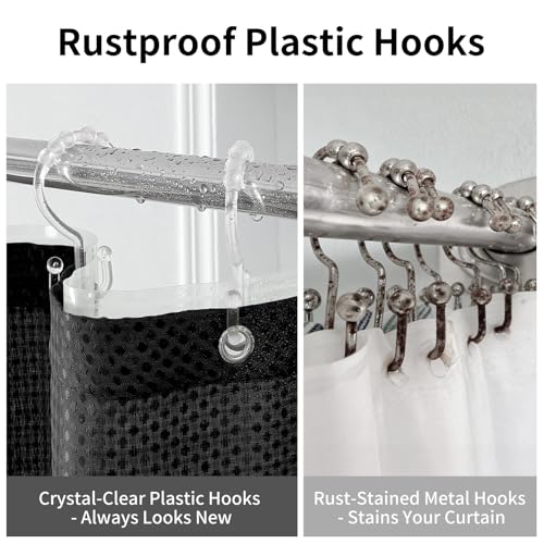 QiyI 3 in 1 Waffle Shower Curtain Set with Liner, Black, 72 x 72 | Shower Curtain and Liner Set with Hooks, Waterproof Bathroom Curtain with PEVA Liner & 12 Double Sided Clear Plastic Rings - color: Black, size: 72"W x 72"L (Pack of 1)