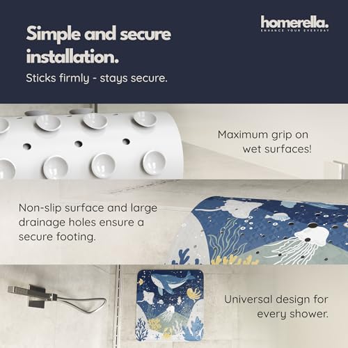 homerella Square Shower Mat Non Slip Anti Mold 21x21 Anti Slip Shower Mat | 100% BPA Free, Mildew Resistant, Machine Washable, Shower Mats for Inside Shower, Shower Floor Mat Mat Non Slip EU Certified - color: Deep Blue Sea