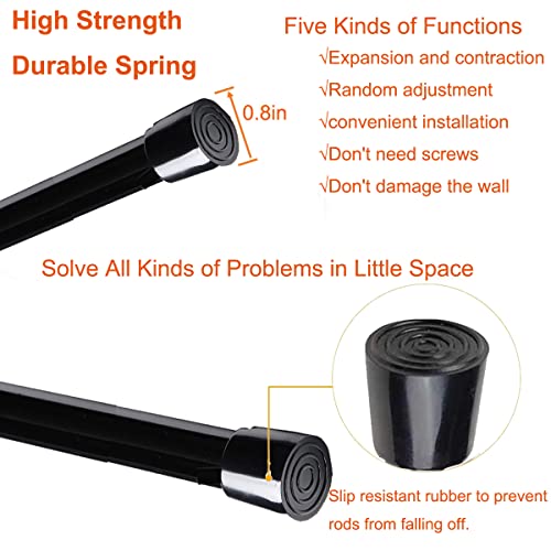 2 Pack Small Tension Rods 26 in to 39 Curtain Rods Window Rods in Extendable Width Spring Cupboard Bars for Kitchen Utensils, Closet, and Cabinet, Fit in The Spaces to Stay Up - color: Black, size: 26" to 39"-2PCS
