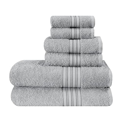 BOUTIQUO 6 Pack Cotton Towel Set, Contains 2 Bath Towels 28x55 inch, 2 Hand Towels 16x24 inch & 2 Wash Coths 12x12 inch, Ideal Everyday use, Ultra Soft Compact & Lightweight - Light Grey - color: Light Grey, size: 6 Pack Set