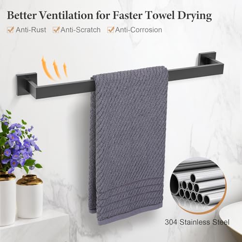TURS 5-Piece Bathroom Hardware Set Matte Black Towel Bar Set Bath Towel Holder Sets SUS 304 Stainless Steel Wall Mounted Towel Rack Sets for Bathroom. - color: Matte Black, size: Set D
