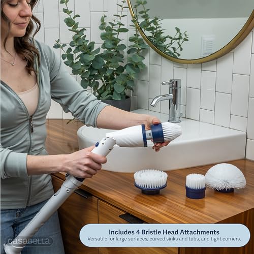 Casabella Power Spin Scrubber, Extendable to 47.5” – Cordless Electric Cleaner for Shower, Kitchen, Bathroom, Tile, Tub, Car, Deck - Rechargeable Spin Brush with Adjustable Brush Head & 4 Attachments - style: Extendable