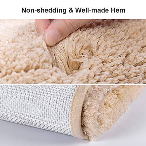 VANZAVANZU 2-Piece Non-Slip Bath Mat Set - Machine Washable Microfiber Shaggy Thick Rugs (16"x24", Beige) - color: Beige, size: 16"x24" Plus 16"x24"