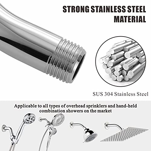 Voolan Shower Arm with Flange and Teflon Tape, Extension Shower Head Arm for Bathroom Fixed Shower Head, Solid Stainless Steel, Wall Mounted (6 Inch, Chrome) - color: Chrome, style: 6 Inch