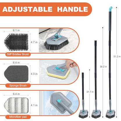 Long Handled Scrub Brush for Shower,3-in-1 Cleaning Brushes with 3 Different Function Cleaning Heads Brush for Shower Cleaning Bathroom Kitchen Walls Tub Tile (Grey) - color: Gray