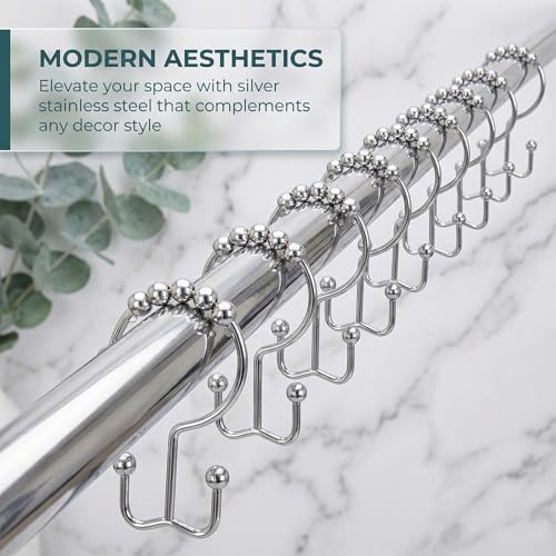 Shower Curtain Hooks Rings, Rust Resistant Metal Hangers Double Glide Shower Hooks Rings for Bathroom Rods Curtains, 12 PCS, Silvery - color: Silvery, size: 12 PCS