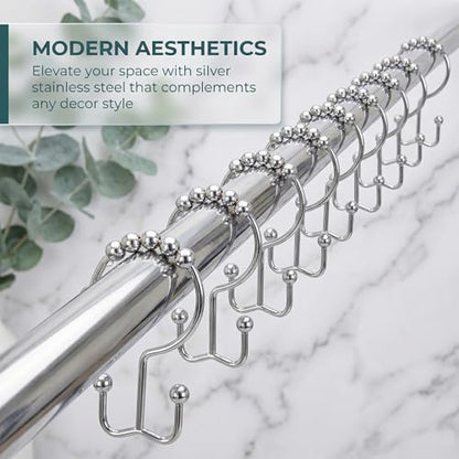 Shower Curtain Hooks Rings, Rust Resistant Metal Hangers Double Glide Shower Hooks Rings for Bathroom Rods Curtains, 12 PCS, Silvery - color: Silvery, size: 12 PCS