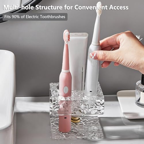 Bathroom Toothbrush Holder, Clear Acrylic Electric Toothbrush Organizer & Toothpaste Container, Wave Pattern Stand with Multi-Hole Design, Large Capacity Tooth Brush Holder for Bathroom Countertop