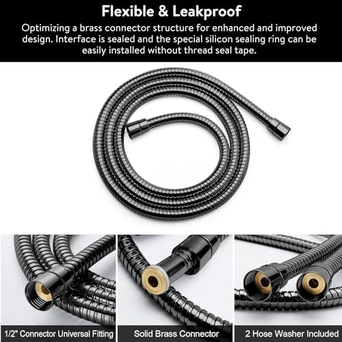 Shower Hose & Holder for Handhelds, 79" Extra Long Shower Hose, Built-in Explosion-Proof Braided Mesh Anti-leakage, 304 Stainless Steel Chrome Plated, with Shower Head Holder (matte black) - color: Matte Black