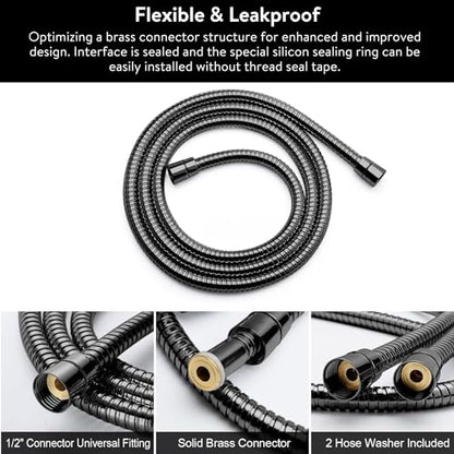 Shower Hose & Holder for Handhelds, 79" Extra Long Shower Hose, Built-in Explosion-Proof Braided Mesh Anti-leakage, 304 Stainless Steel Chrome Plated, with Shower Head Holder (matte black) - color: Matte Black