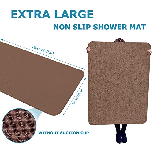 godehone Shower Mats Non Slip Without Suction Cups, PVC Loofah Bathroom Mats, Loofah Mats for Shower and Bathroom, Quick Drying, 23.6× 47.2 Inch, Brown - color: Brown, size: 47.2" x 23.6" (Rectangular)