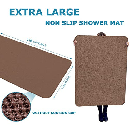 godehone Shower Mats Non Slip Without Suction Cups, PVC Loofah Bathroom Mats, Loofah Mats for Shower and Bathroom, Quick Drying, 23.6× 47.2 Inch, Brown - color: Brown, size: 47.2" x 23.6" (Rectangular)