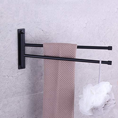 GERZWY Bathroom Swing Arm Towel Bars 2-Arm Wall Mount Stainless Steel Bath Towel Rack Hanger Towel Holder Organizer Matte Black HYG02-BK - color: Black