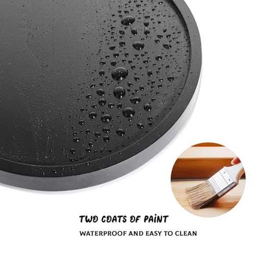 Round Decorative Tray Wood Bathroom Counter Organizer Farmhouse Kitchen Decor Wooden Riser for Soap Dish, Perfume, Candle, Sponge, 10" - Black | Waterproof, Lightweight, Easy Clean, Wood Riser Pedestal Stand Accessories for Office Desk, Vanity, Counter, S