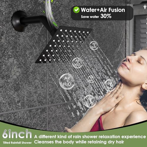 Enga Dual Shower Head System with Body Jets, 12"+ 6" Wall Mounted Dual Rain Shower Faucet with Valve Kit, Matte Black - color: Matte Black, style: Wall-12"+6"+Jets