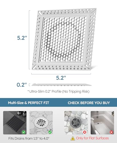 Square Shower Drain Hair Catcher, Anti-Clogging, Gray, 4 inch | Fast Drainage, Anti-Slip & Stays in Place, Stainless Steel & TPE Material, Easy Clean Fits Bathroom Hair Catcher for Shower - color: Gray, size: 4 inch