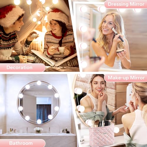 LED Vanity Lights For Mirror, Pink Vanity Light Stick on with 10 Bulbs | 3000K 4000K 6500K & 10 Level Brightness Adjustable USB Cable Hollywood Mirror Lights for Makeup Dressing Room Bathroom - size: 10 Lights (Pink)