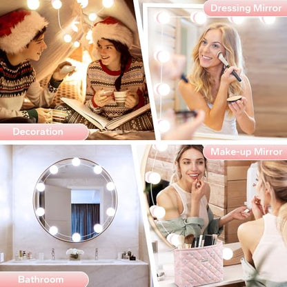 LED Vanity Lights For Mirror, Pink Vanity Light Stick on with 10 Bulbs | 3000K 4000K 6500K & 10 Level Brightness Adjustable USB Cable Hollywood Mirror Lights for Makeup Dressing Room Bathroom - size: 10 Lights (Pink)