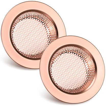 2 Pcs Sink Strainer Stainless Steel Kitchen Sink Drain Strainer Basket Cover Mesh Hair Food Catcher, Large Wide Rim of 4.4 Diameter(Rose Gold) - color: Rose Gold