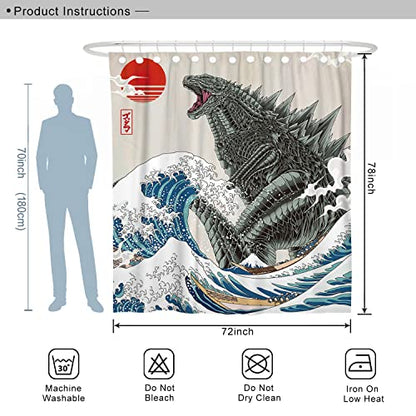 Funny Tall Shower Curtain Set, Fun Anime Monster Shower Curtains for Bathroom Cool Asian Japanese Bathroom Decor Polyester Fabric-72" x 78" - size: 72"W x 78"L (Pack of 1)