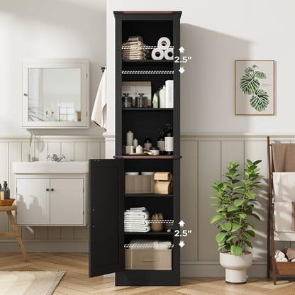 MHOM 71" Tall Bathroom Storage Cabinet. Farmhouse Storage Cabinet with Adjustable Shelves, Narrow Linen Tower Cabinet for Bathroom, Laundry, and, Living Room, Black - color: Black
