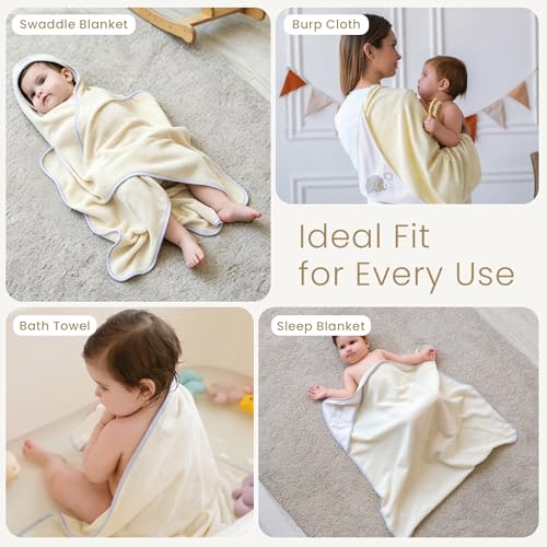 Softan Baby Hooded Towels and Washcloths Set 6 Pack, 28x28 Ultra Soft & Absorbent Baby Bath Towels for Newborn Infant Toddler, Unisex Boys Girls (Green Elephant) - color: Green Elephant