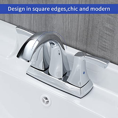 VXV Chrome Bathroom Faucet, 2 Handles Low Arc Bathroom Sink Faucets, 4 Inch Centerset Bath Lavatory Faucets with Pop-up Drain & Supply Lines (CP) - color: Chrome-4 inches