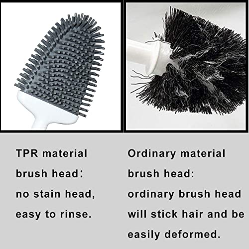 Silicone Toilet Brush, Ventilation Slots Base Holder 2 Pack Silver | Flexible Bristles Flat Head for Rim, Hair Tangle-Free, Easy to Clean, Compact Design, Rustproof Handle, for Toilet/Sink/Tub - color: Silver-2pcs