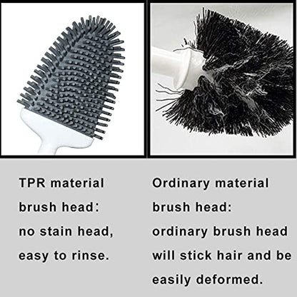 Silicone Toilet Brush, Ventilation Slots Base Holder 2 Pack Silver | Flexible Bristles Flat Head for Rim, Hair Tangle-Free, Easy to Clean, Compact Design, Rustproof Handle, for Toilet/Sink/Tub - color: Silver-2pcs