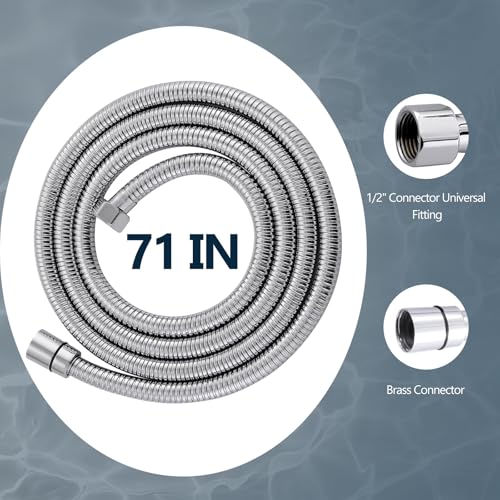 71 Inch Metal Shower Head Hose, Bathroom Handheld Shower Head Extra Long Hose Extension, Anti-Twist Flexible - Polished Chrome - color: Polished Chrome