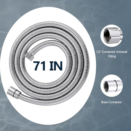 71 Inch Metal Shower Head Hose, Bathroom Handheld Shower Head Extra Long Hose Extension, Anti-Twist Flexible - Polished Chrome - color: Polished Chrome