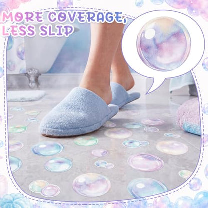 Fullhawl 30 Pcs Pastel Bubble Non Slip Bathtub Stickers Pastel Bubble Anti Slip Shower Stickers Shower Floor Nonslip Sticker Applique Adhesive Decals Treads with Scraper for Bathtub Bathroom Floor - style: Pastel Bubble